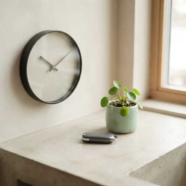 Wanduhr und Fahrzeugschlüssel